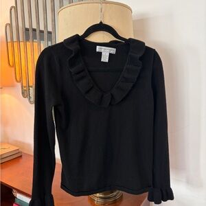 90s Sutton Studio Merino Wool Black Ruffle V-Neck Sweater